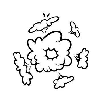 Comic boom effect clouds. Set of explosion bubbles and smoke. Vector Stock Illustration