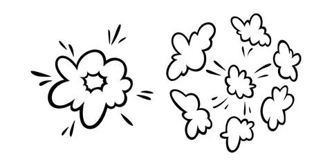 Comic boom effect clouds. Set of explosion bubbles and smoke. Vector Stock Illustration