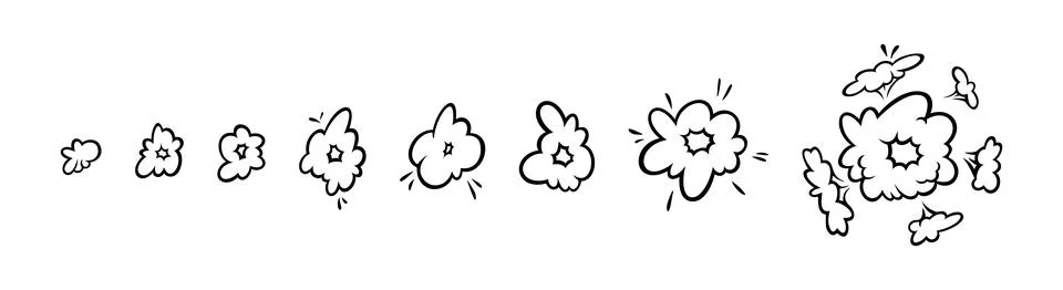 Comic boom effect clouds. Set of explosion bubbles and smoke. Vector Stock Illustration