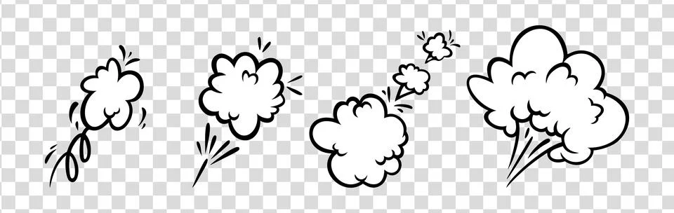 Comic boom effect clouds. Set of explosion bubbles and smoke. Vector Illustrazione stock