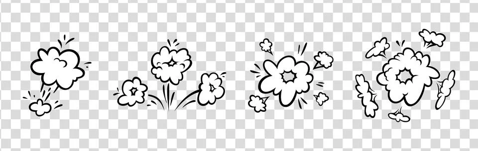 Comic boom effect clouds. Set of explosion bubbles and smoke. Vector Stock Illustration