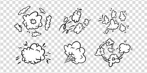 Comic boom effect clouds. Set of explosion bubbles and smoke. Vector Stock Illustration