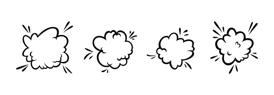 Comic boom effect clouds. Set of explosion bubbles and smoke. Vector Stock Illustration