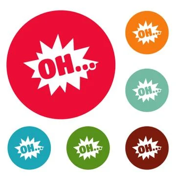 Comic boom oh icons circle set vector Stock Illustration