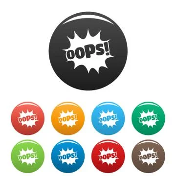 Comic boom oops icons set color vector Illustrazione stock