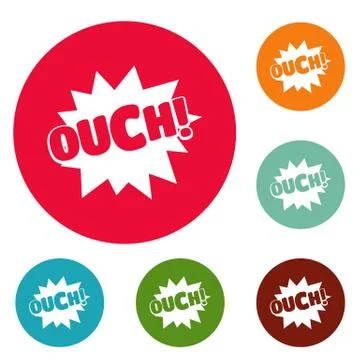 Comic boom ouch icons circle set 스톡 일러스트