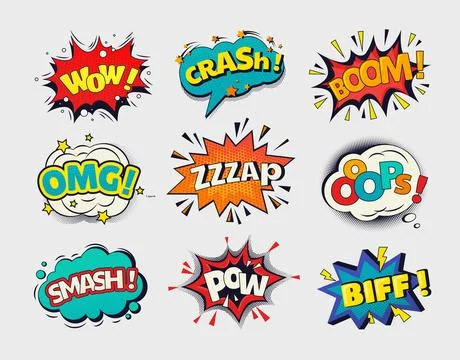 Comic boom. Pop art effect. Speech bubble. Bang cloud. Wow balloon. Onomatopoeia Stock Illustration