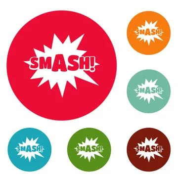 Comic boom smash icons circle set Stock Illustration