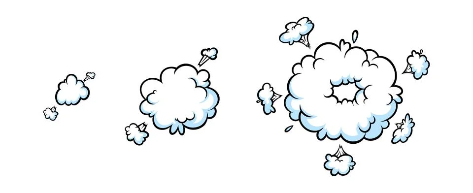 Comic boom smoke effect. Puff and burst clouds for surprising and explosive Stock Illustration