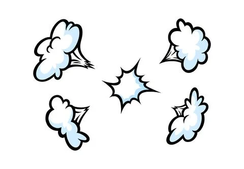 Comic boom smoke effect. Puff and burst clouds for surprising and explosive Stock Illustration
