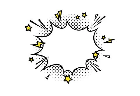 Comic boom speech bubble with lightnings, stars and halftone. Puff shape for Stock Illustration
