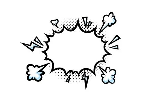 Comic boom speech bubble with lightnings and halftone. Puff shape for surprising Stock Illustration