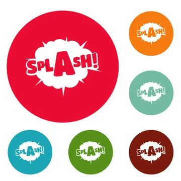 Comic boom splash icons circle set Stock Illustration