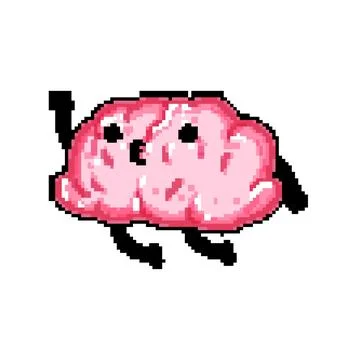 Comic brain character pixel art vector illustration Stock Illustration