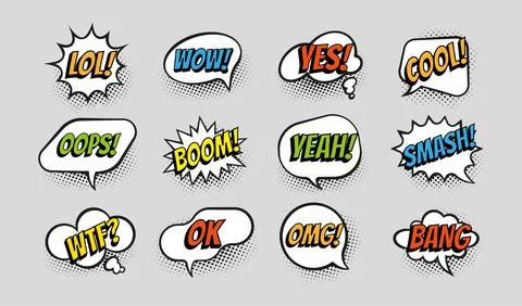 Comic bubble. Pop style communication balloons. Dialog elements with text and 스톡 일러스트