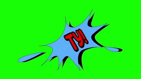 Comic bubble with red TY text on blue burst background green screen Video stock 314392622