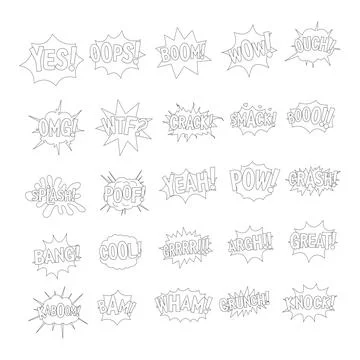 Comic bubble set icons, outline style 스톡 일러스트