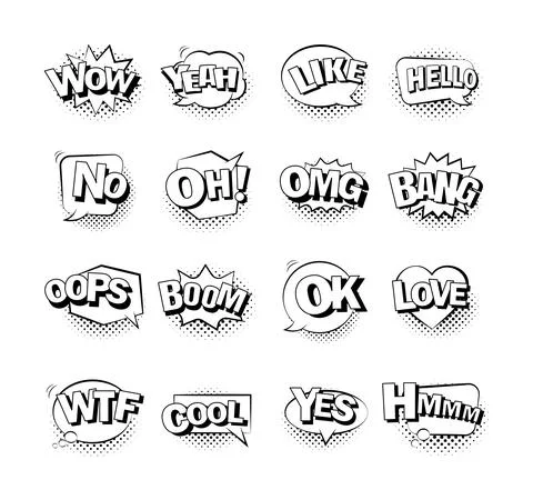 Comic bubble speech with halftone shadow and text. Comic sound effect collect Stock Illustration