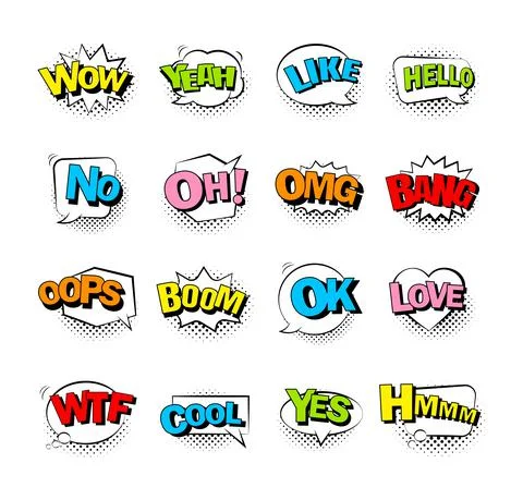 Comic bubble speech with halftone shadow and text. Comic sound effect collect Illustrazione stock