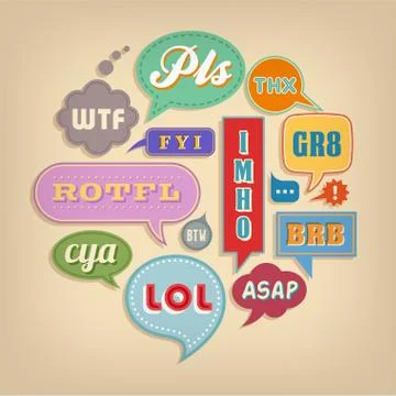 Comic bubbles with popular Acronyms &amp; Abbreviations Stock Illustration