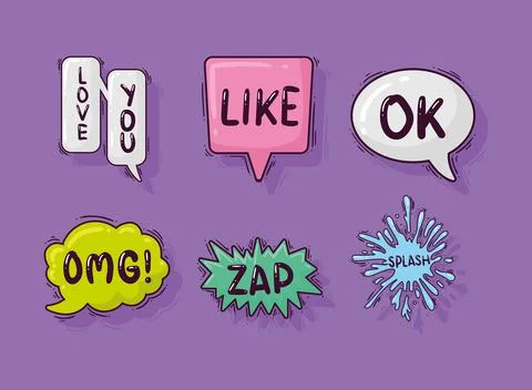 Comic bubbles six icons Stock Illustration