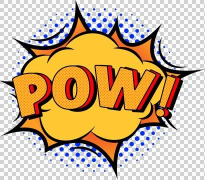 Comic burst is showing yellow cloud, POW text and blue halftone dots on Stock Illustration