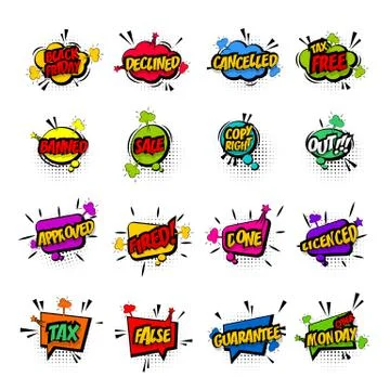 Comic business collection colored cloud pop art Stock Illustration