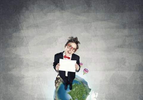 Comic businessman on Earth top 写真素材