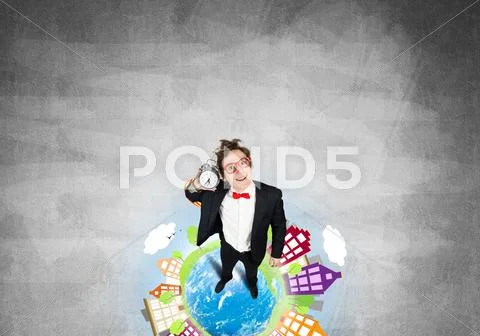 Comic businessman in red glasses Stock Photos