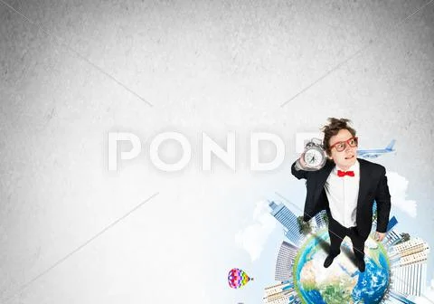 Comic businessman in red glasses Stock Photos