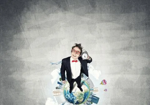 Comic businessman in red glasses Foto stock