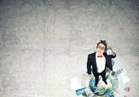 Comic businessman in red glasses Foto stock