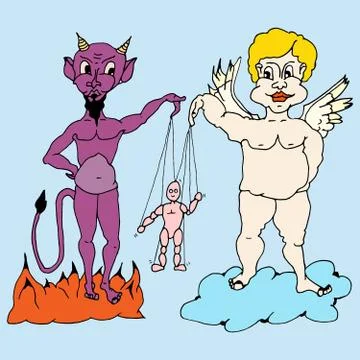 A comic caricature of the Devil and the Angel Illustrazione stock