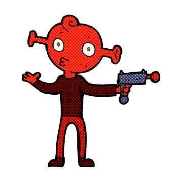 Comic cartoon alien with ray gun Stock Illustration