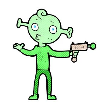 Comic cartoon alien with ray gun Stock Illustration