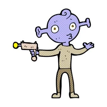 Comic cartoon alien with ray gun Stock Illustration