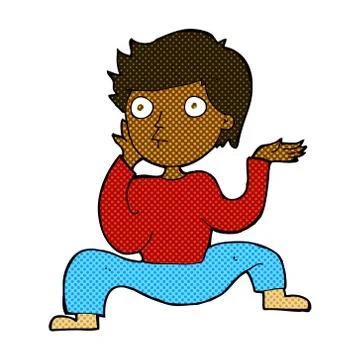 Comic cartoon boy doing crazy dance Stock Illustration