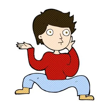 Comic cartoon boy doing crazy dance Stock Illustration
