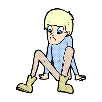 Comic cartoon boy sitting on floor Stock Illustration