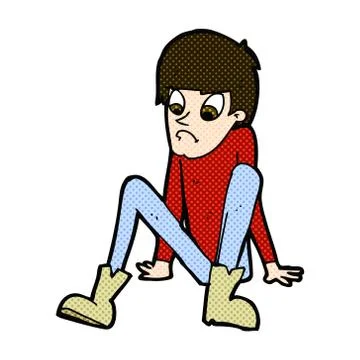 Comic cartoon boy sitting on floor Stock Illustration