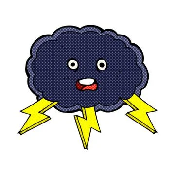 Comic cartoon cloud and lightning bolt symbol Illustrazione stock