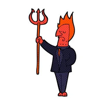 Comic cartoon devil with pitchfork Stock Illustration
