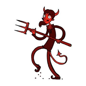 Comic cartoon devil with pitchfork Stock Illustration