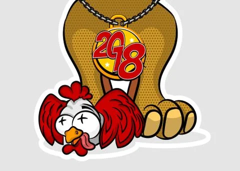 Comic cartoon dpg rooster 2018 new year Stock Illustration