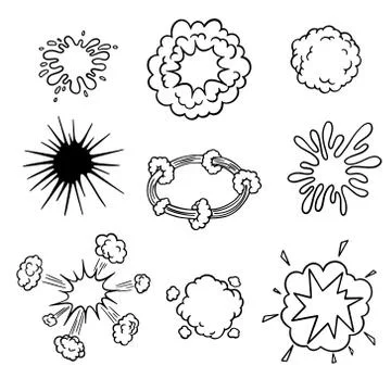 Comic cartoon explosions set Stock Illustration