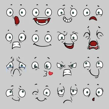 Comic cartoon faces with different emotions. Vector illustration Иллюстрация