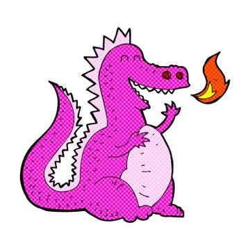 Comic cartoon fire breathing dragon 스톡 일러스트
