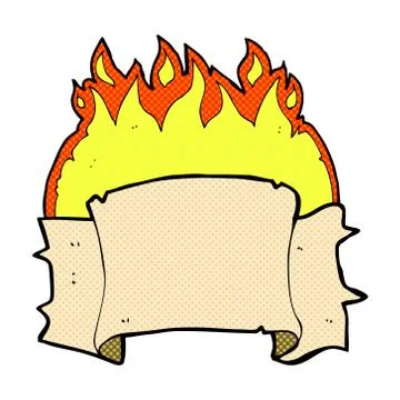 Comic cartoon flaming heraldry scroll banner Stock Illustration