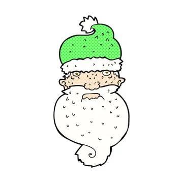 Comic cartoon grim santa face Illustrazione stock