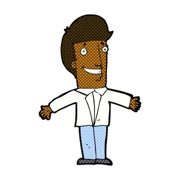 Comic cartoon grining man with open arms Illustrazione stock